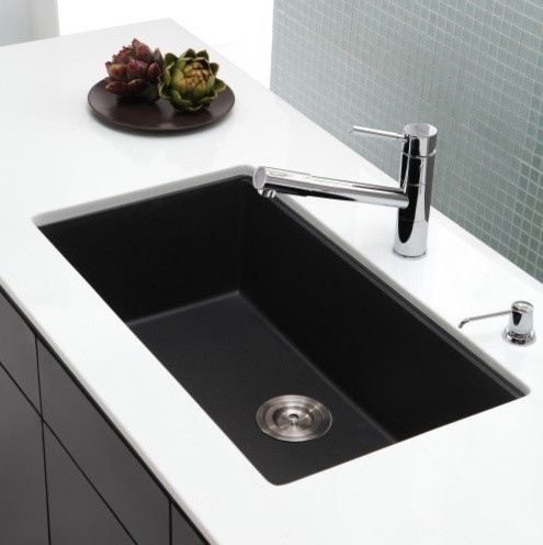 Kraus 31 inch Undermount Single Bowl Black Onyx Granite Kitchen Sink ...
